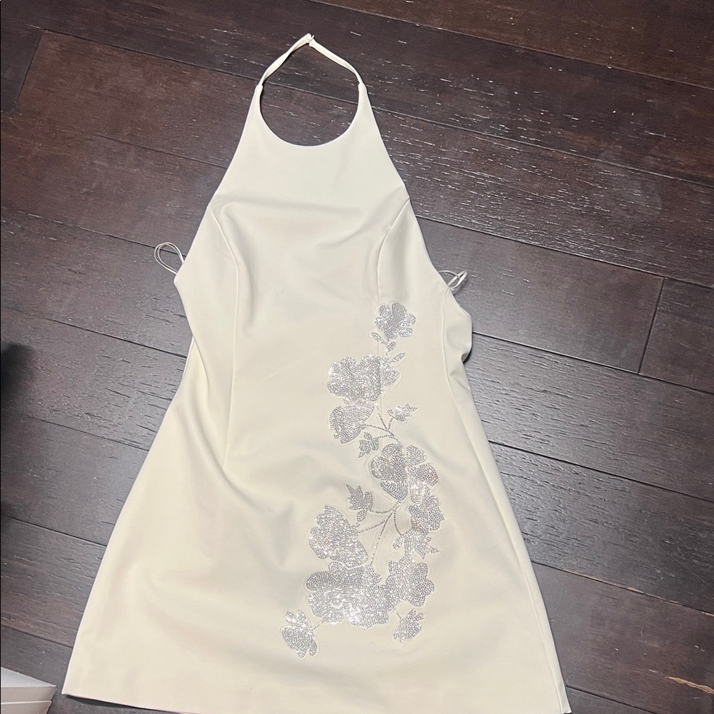 Zara Ivory Dress with Silver Floral Crystal Applique